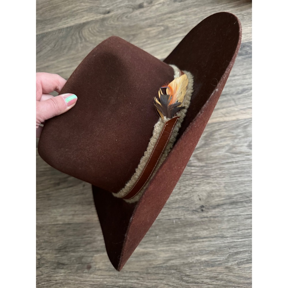 Vintage Dynafelt Men's Brown Feather Cowboy Hat 70s Wool Fur Blend Size 7 1/8